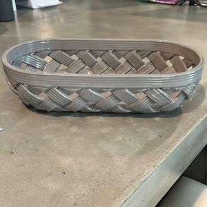Grey ceramic basket with woven pattern